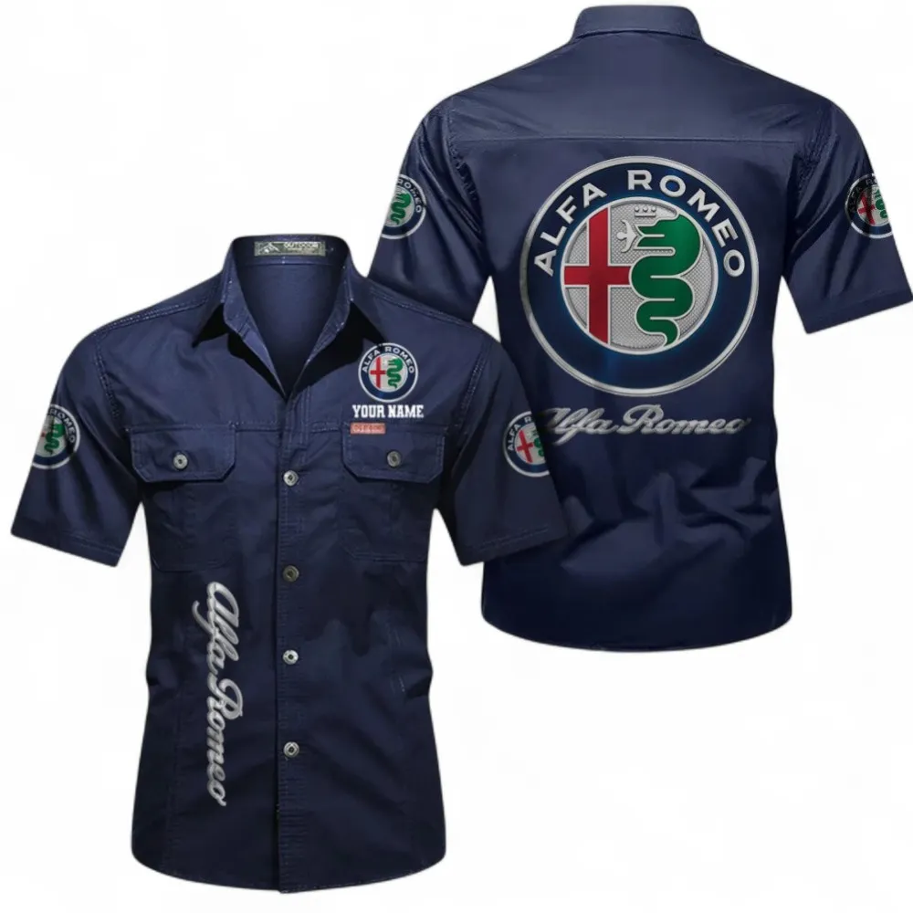 Sport Sedan Lightweight Men's Short Sleeved Cotton Shirt, Custom Name CAR392 - Dark Blue