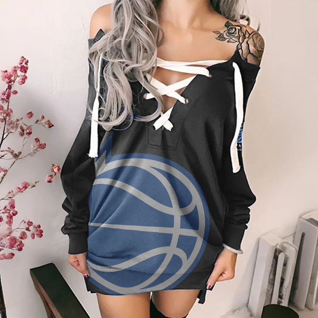 Sport Spirit Crew Lace-Up Sweatshirt For Women, Game Day Hoodie Dress HVN1278