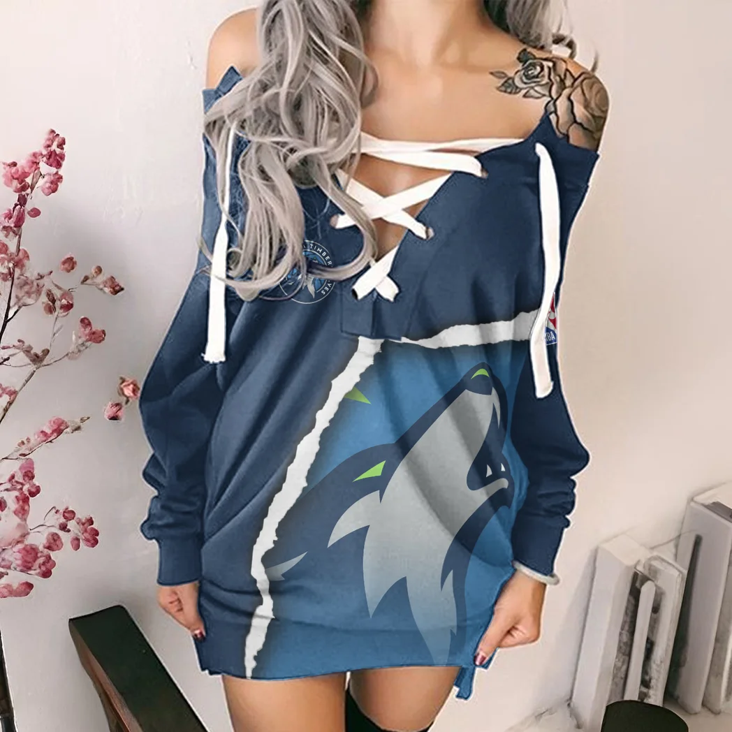 Sport Spirit Family Lace-Up Sweatshirt For Women, Bold Athletic Hoodie Dress HVN1273