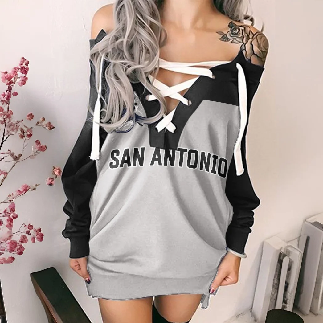 Sport Spirit Supporters Lace-Up Sweatshirt For Women, Everyday Fan Hoodie Dress HVN1277