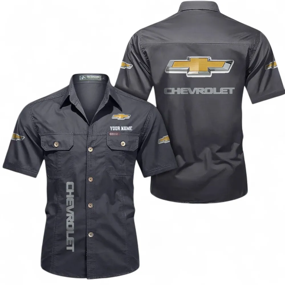 Sporty Compact Vehicle Cotton Casual Short Sleeve Shirt, Custom Name CAR392 - Gray