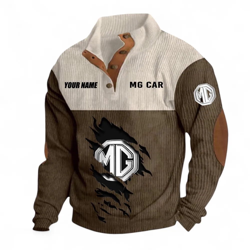 Sporty Coupe Men's Stand Up Collar Base Shirt, Exclusive Logo Hoodie For Car Lovers CAR402 - Brown