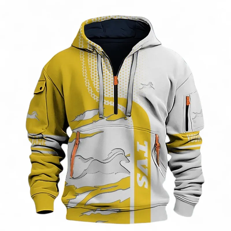 Sporty Two-Wheeler Hoodie Half Zip 3D, Sporty & Street-Ready Hoodie For Car Lovers CAR398 - Yellow