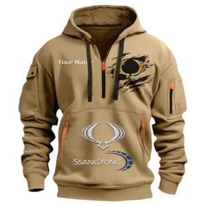 Hoodie Half Zipper Exclusive Logo Gift For Urban SUV Enthusiasts CAR113 - Khaki