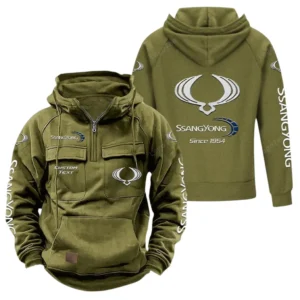 Family Sport Utility Vehicle Tactical Quarter Zip Hoodie, Exclusive Logo Hoodie For Car Enthusiasts CAR960 - Army Green