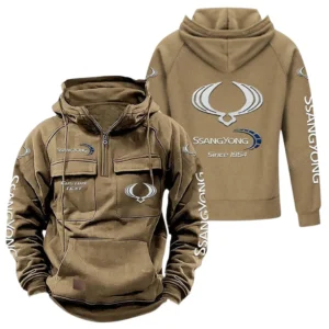 Compact SUV Tactical Quarter Zip Hoodie, Exclusive Logo Hoodie For Car Enthusiasts CAR960 - Khaki