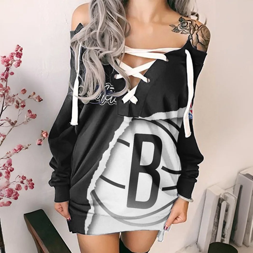 Street Court Energy Lace-Up Sweatshirt For Women, Fashion-Forward Hoodie Dress HVN1273