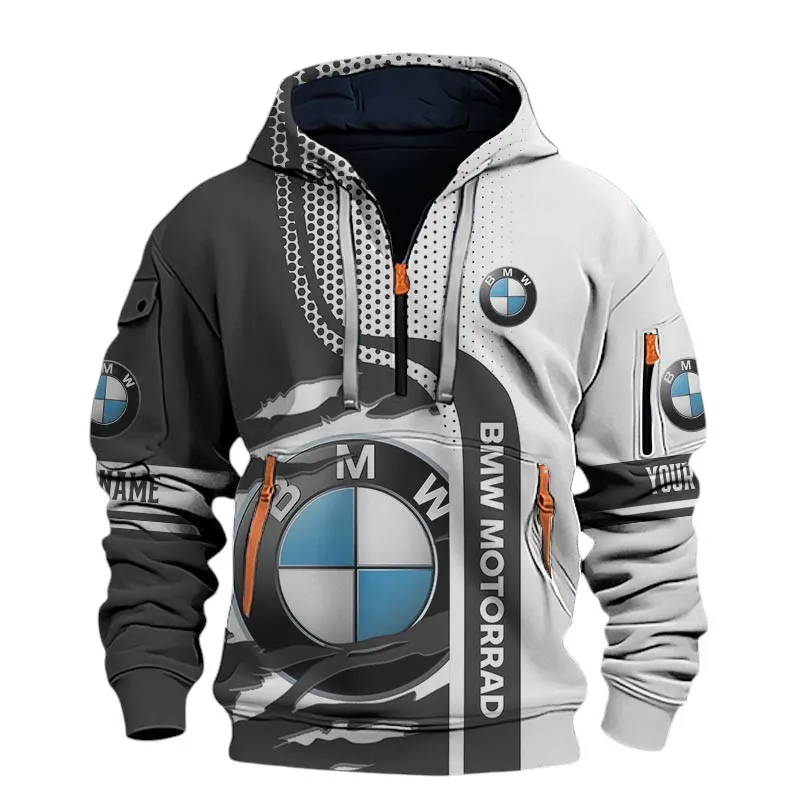 Street Motorcycle Hoodie Half Zip 3D, Urban Casual Comfort Hoodie For Motor Lovers CAR398 - Black