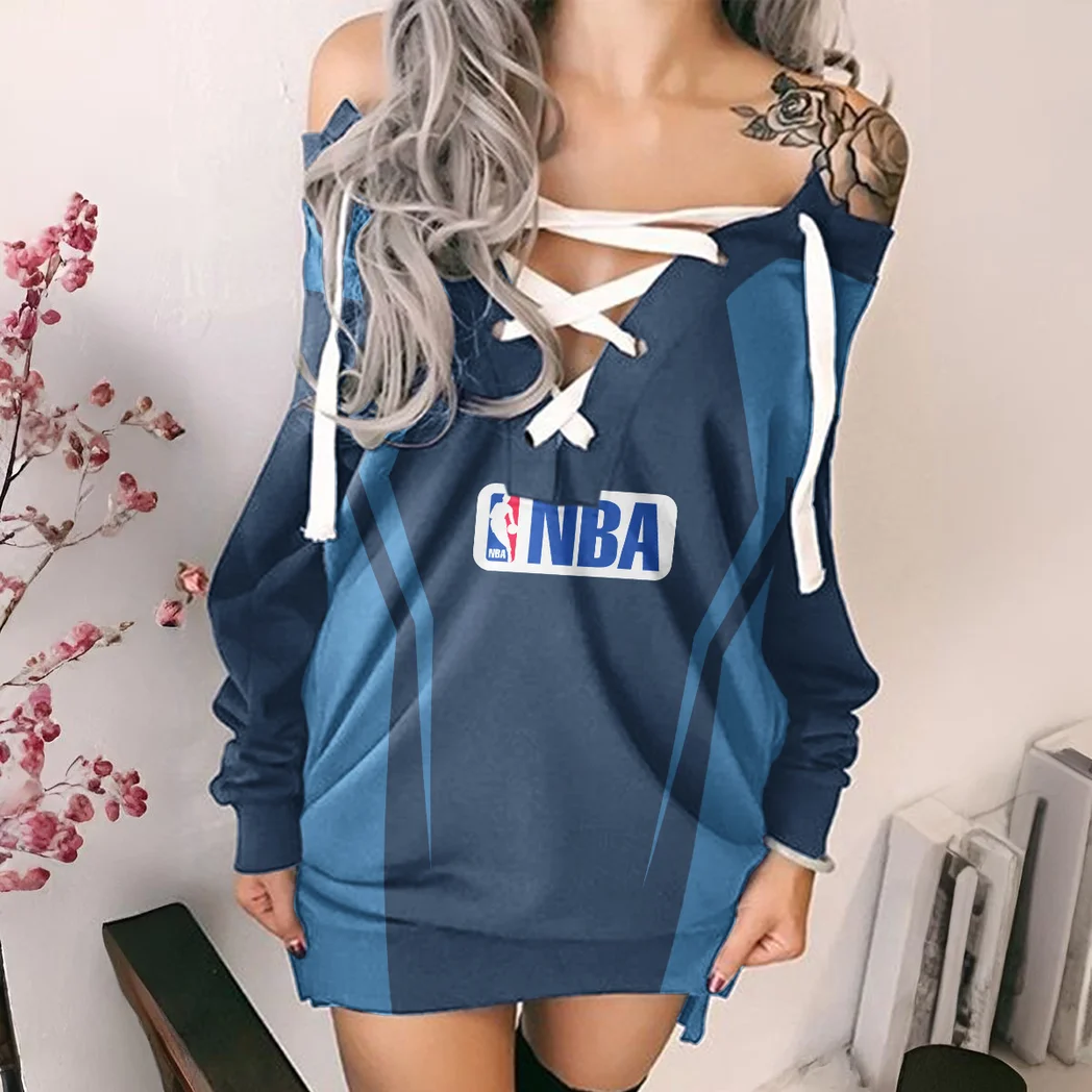 Streetwear Hoop Fans Lace-Up Sweatshirt For Women, Active Game Day Tunic HVN1274