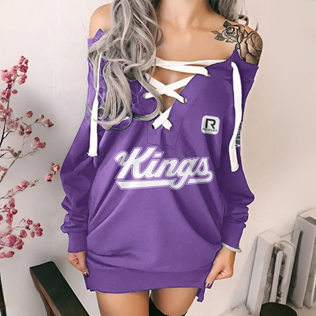 Streetwear Slam Crew Lace-Up Sweatshirt For Women, Feminine Lace-Up Hoodie Dress HVN1280
