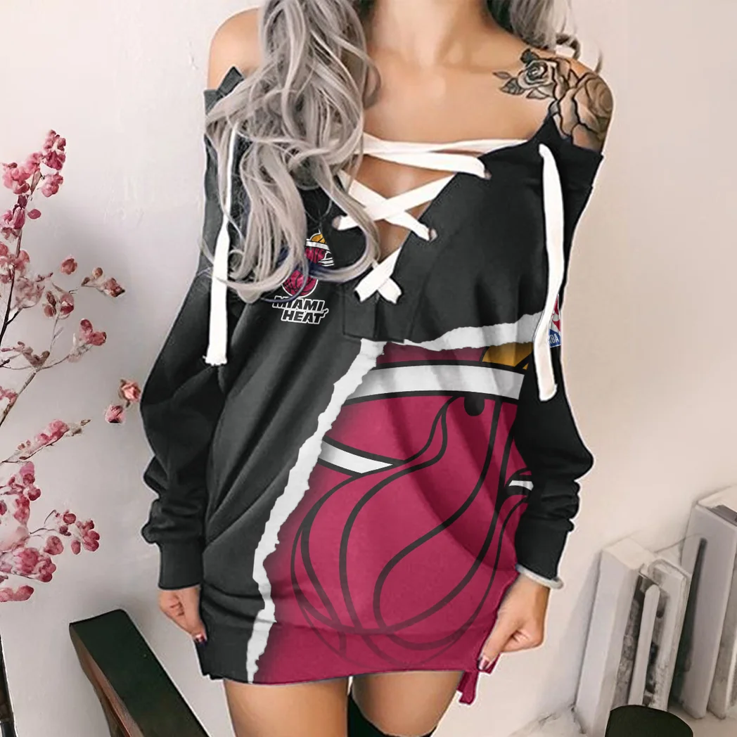 Streetwear Supporter Culture Lace-Up Sweatshirt For Women, Bold Athletic Hoodie Dress HVN1273