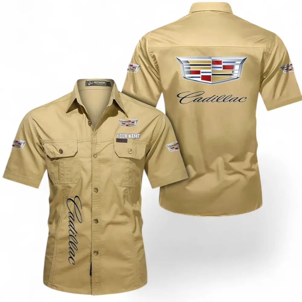 Stylish Luxury Wagon Men's Classic Short Sleeve Shirt, Custom Name CAR392 - Khaki