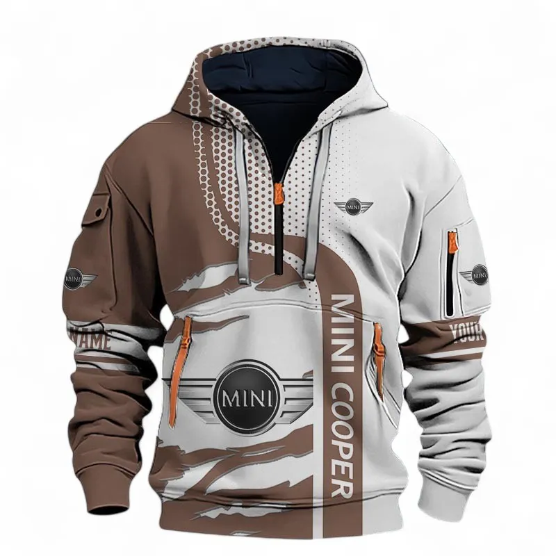 Stylish Urban Car Hoodie Half Zip 3D, Casual Street-Ready Hoodie For Car Lovers CAR396 - Brown