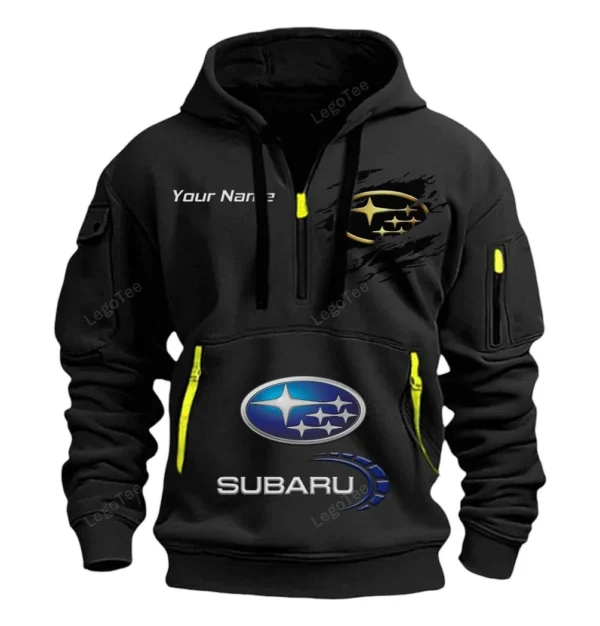 Hoodie Half Zipper Exclusive Logo Gift For Boxer Engine Car Enthusiasts CAR113 - Black