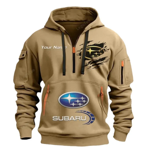 Hoodie Half Zipper Exclusive Logo Gift For Rally-Inspired Vehicle Enthusiasts CAR113 - Khaki