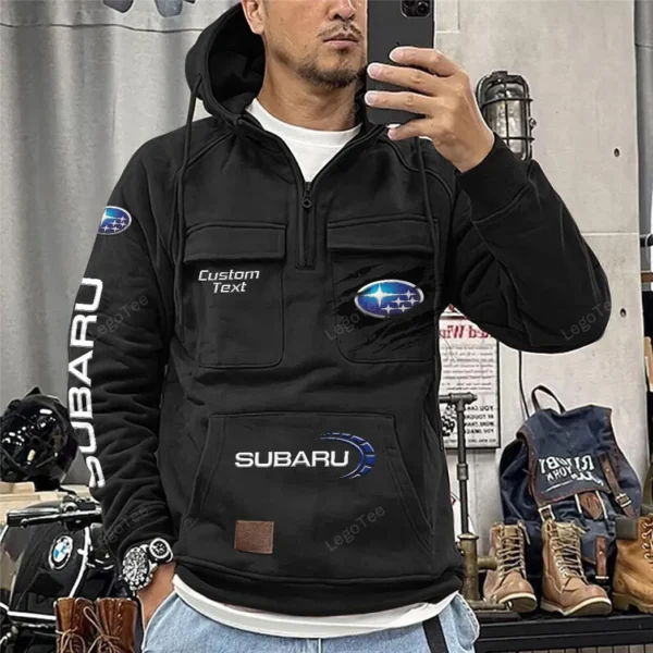 Boxer Engine Car Tactical Quarter Zip Hoodie, Exclusive Logo Hoodie For Car Enthusiasts CAR122 - Black - Image 2