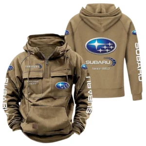 Rally-Inspired Vehicle Tactical Quarter Zip Hoodie, Exclusive Logo Hoodie For Car Enthusiasts CAR960 - Khaki