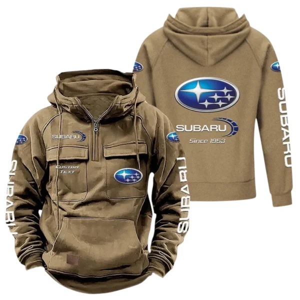Rally-Inspired Vehicle Tactical Quarter Zip Hoodie, Exclusive Logo Hoodie For Car Enthusiasts CAR960 - Khaki
