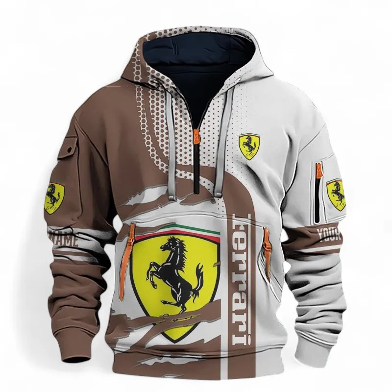 Superfast Road Car Hoodie Half Zip 3D, Rugged Casual Hoodie For Car Lovers CAR396 - Brown