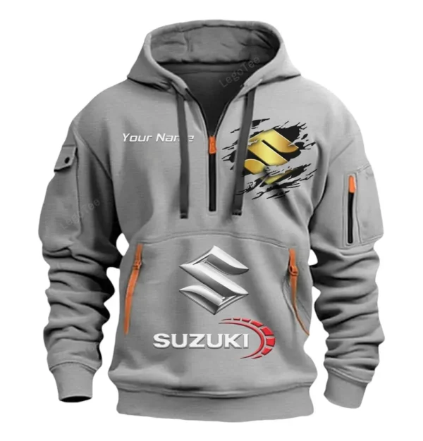 Hoodie Half Zipper Exclusive Logo Gift For JDM Bike Enthusiasts CAR113 - Gray