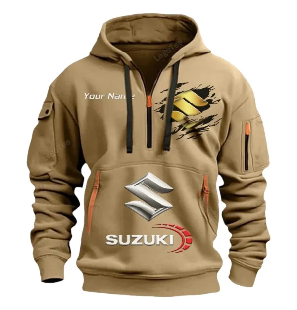 Hoodie Half Zipper Exclusive Logo Gift For Street Racer Enthusiasts CAR113 - Khaki