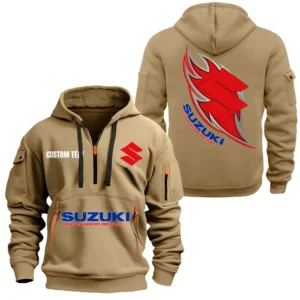 Hoodie Half Zipper Exclusive Logo Gift For JDM Bike Enthusiasts CAR170 - Khaki