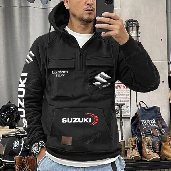 Sporty Hatchback Tactical Quarter Zip Hoodie, Exclusive Logo Hoodie For Car Enthusiasts CAR122 - Black - Image 2