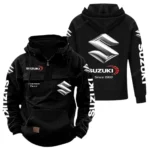 Motorcycle-Inspired Car Tactical Quarter Zip Hoodie, Exclusive Logo Hoodie For Car Enthusiasts CAR960 - Black