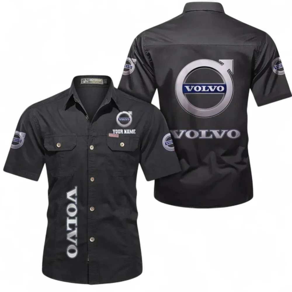 Swedish Automotive Brand Men's Casual Short Sleeved Shirt, Custom Name CAR392 - Black