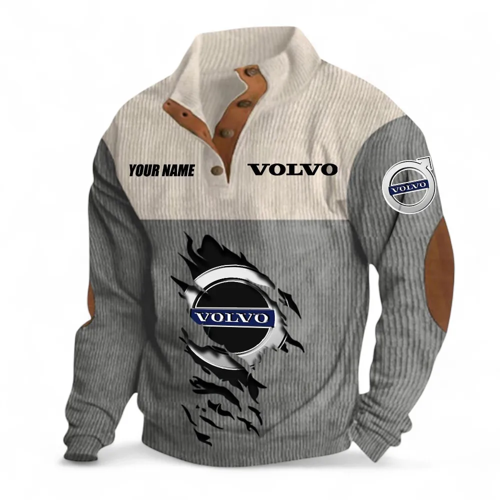 Swedish Automotive Brand Men's Stand Up Collar Base Shirt, Exclusive Logo Hoodie For Car Lovers CAR402 - Gray