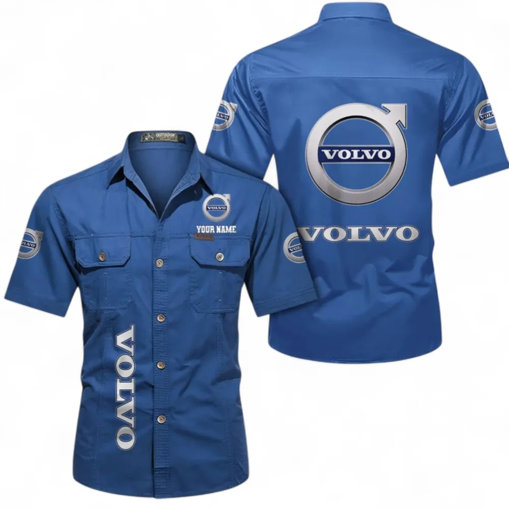 Swedish Car Brand Lightweight Cotton Short Sleeve Shirt, Custom Name CAR392 - Cowboy Blue