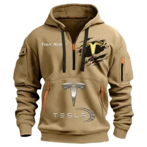 Hoodie Half Zipper Exclusive Logo Gift For High-Tech Auto Enthusiasts CAR113 - Khaki