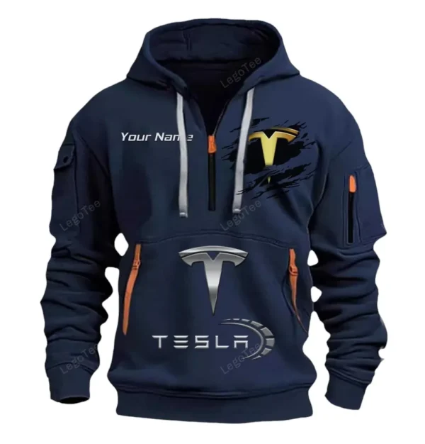Hoodie Half Zipper Exclusive Logo Gift For Battery-Powered Car Enthusiasts CAR113 - Navy