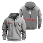 Hoodie Half Zipper Exclusive Logo Gift For Electric Car Enthusiasts CAR200 - Gray
