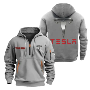 Hoodie Half Zipper Exclusive Logo Gift For Electric Car Enthusiasts CAR200 - Gray