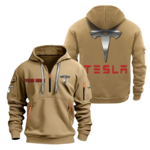 Hoodie Half Zipper Exclusive Logo Gift For Zero-Emission Vehicle Enthusiasts CAR200 - Khaki