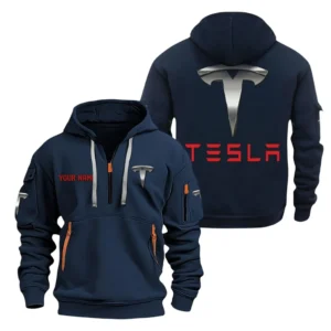 Hoodie Half Zipper Exclusive Logo Gift For Electric Car Enthusiasts CAR200 - Navy