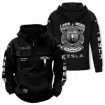 Eco-Friendly Car Tactical Quarter Zip Hoodie, Exclusive Logo Hoodie For Car Enthusiasts CAR106 - Black