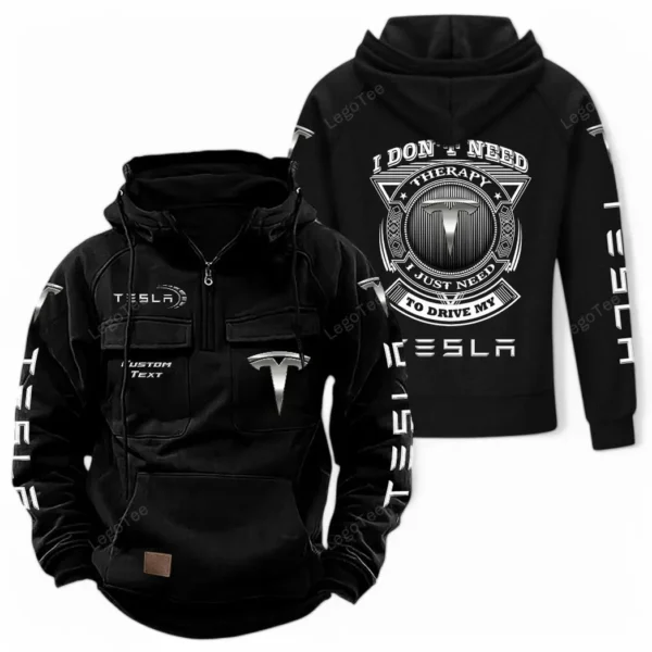 Eco-Friendly Car Tactical Quarter Zip Hoodie, Exclusive Logo Hoodie For Car Enthusiasts CAR106 - Black