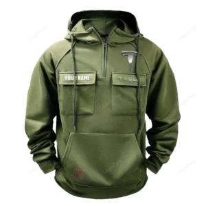 Eco-Friendly Car Tactical Quarter Zip Hoodie, Exclusive Logo Hoodie For Car Enthusiasts CAR109 - Army Green