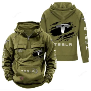 Electric Car Tactical Quarter Zip Hoodie, Exclusive Logo Hoodie For Car Enthusiasts CAR122 - Army Green