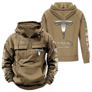 EV Sedan Tactical Quarter Zip Hoodie, Exclusive Logo Hoodie For Car Enthusiasts CAR960 - Khaki