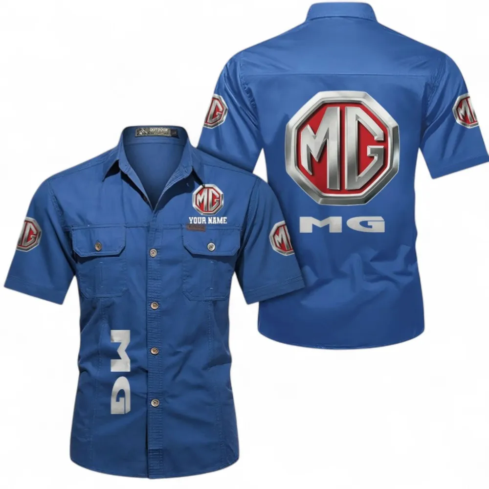Timeless Convertible Lightweight Cotton Short Sleeve Shirt, Custom Name CAR392 - Cowboy Blue
