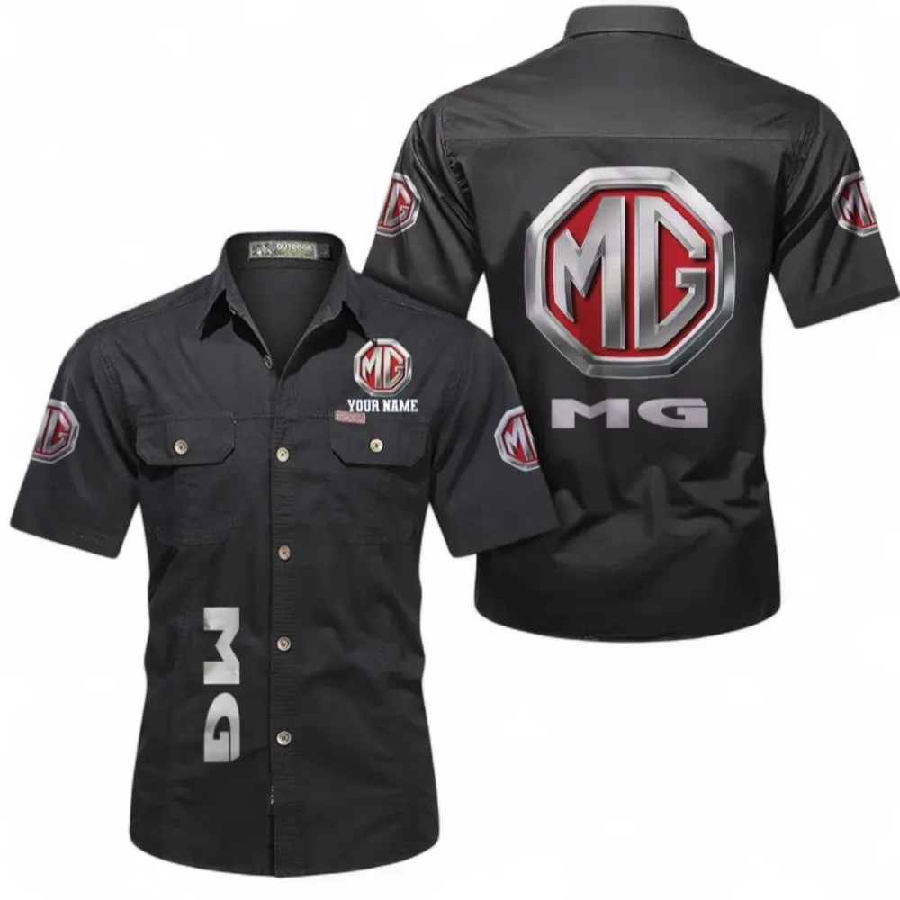 Timeless Convertible Men's Casual Short Sleeved Shirt, Custom Name CAR392 - Black