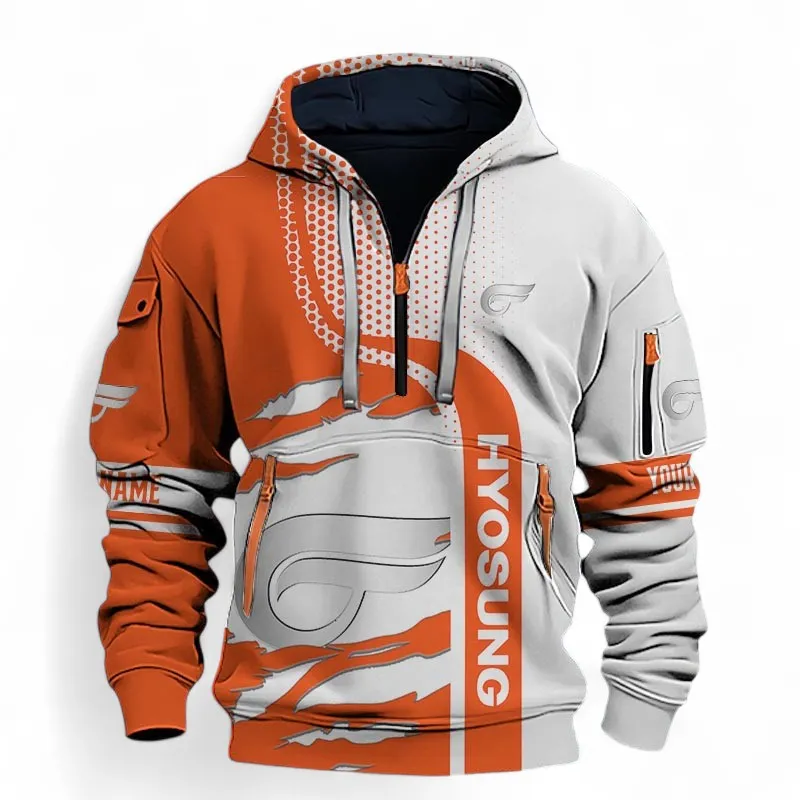 Touring Capable Bike Hoodie Half Zip 3D, Adventure-Ready Hoodie For Car Lovers CAR398 - Orange