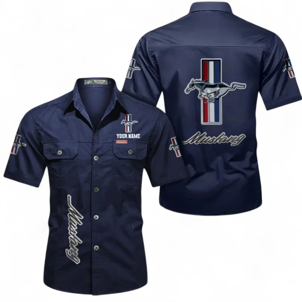 Touring Coupe Lightweight Men's Short Sleeved Cotton Shirt, Custom Name CAR392 - Dark Blue