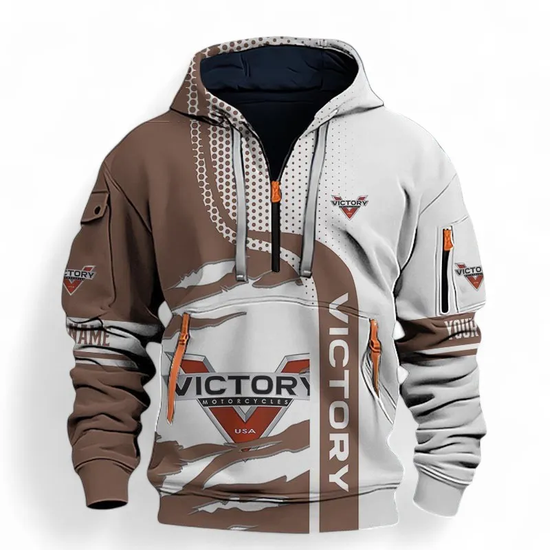 Touring Motorcycle Hoodie Half Zip 3D, Casual Comfort Hoodie For Motor Lovers CAR398 - Brown