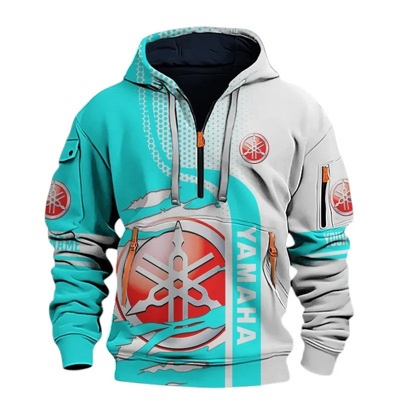 Touring Motorcycle Hoodie Half Zip 3D, Comfortable Daily Wear For Motor Lovers CAR398 - Cyan