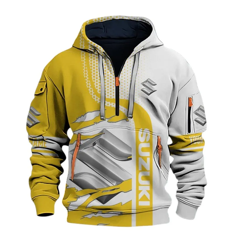 Track-Ready Bike Hoodie Half Zip 3D, Sporty Streetwear Hoodie For Motor Lovers CAR398 - Yellow