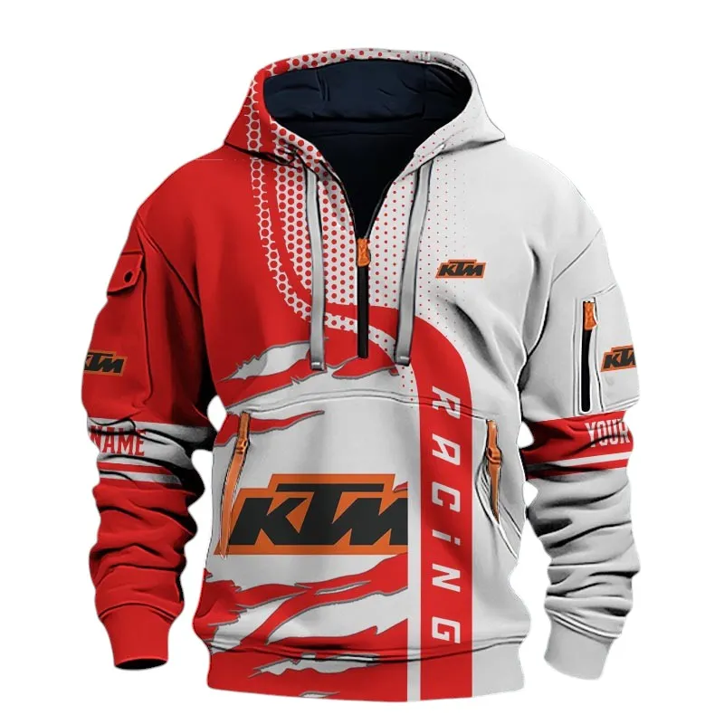 Trail Rider Bike Hoodie Half Zip 3D, Rugged Casual Fit Hoodie For Car Lovers CAR398 - Red